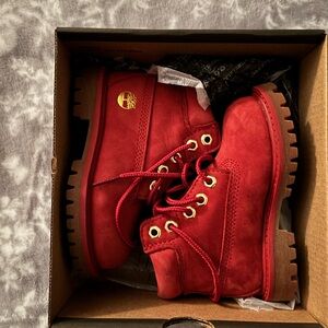 Timberland Kids Red and Gold Boots